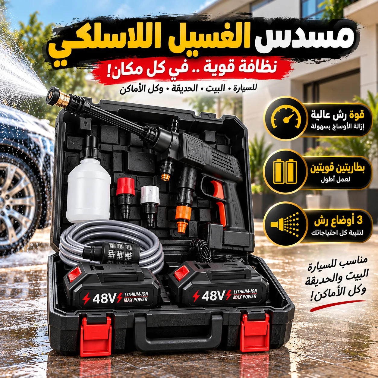 مسدس الغسيل اللاسلكي بالفوم 48V مع 2 بطارية