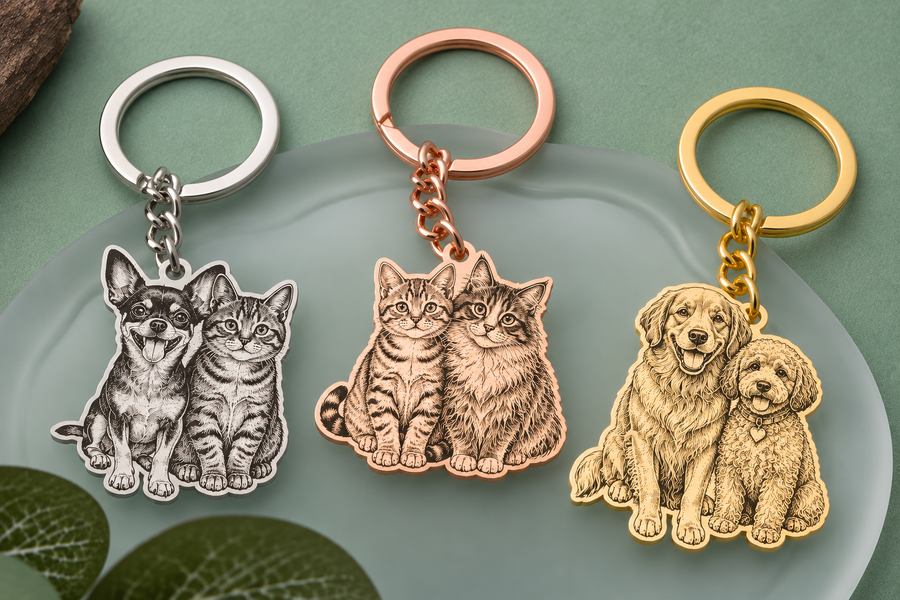 Custom 2 Pet Photo Keychain