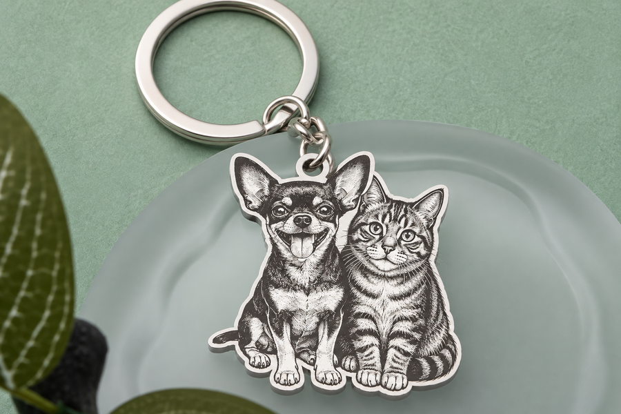 Custom 2 Pet Photo Keychain