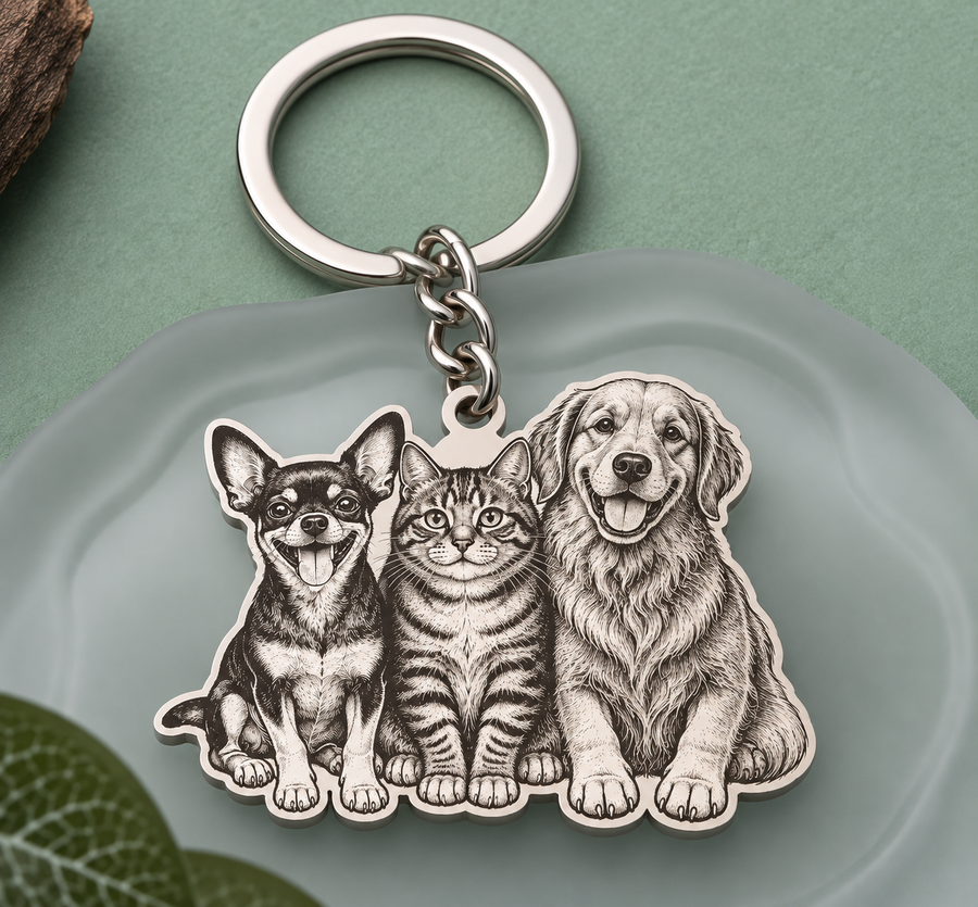 Custom 3 Pet Photo Keychain