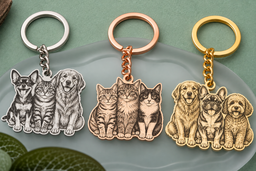 Custom 3 Pet Photo Keychain