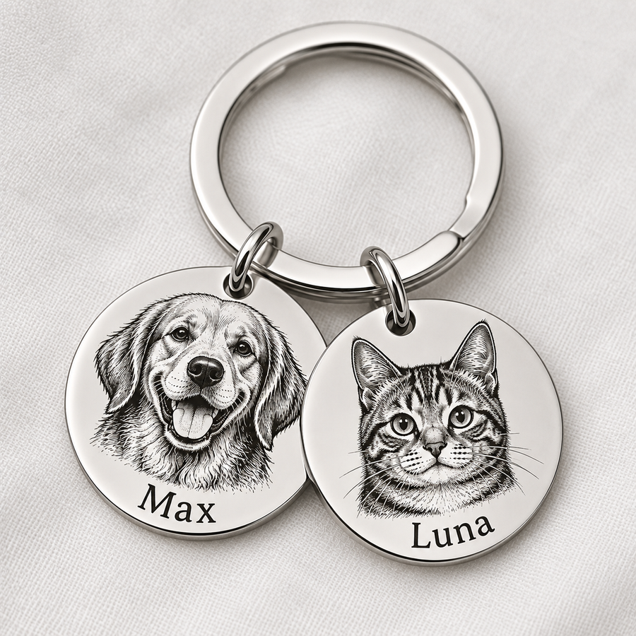 Personalized Keychain 2 Pet Portrait