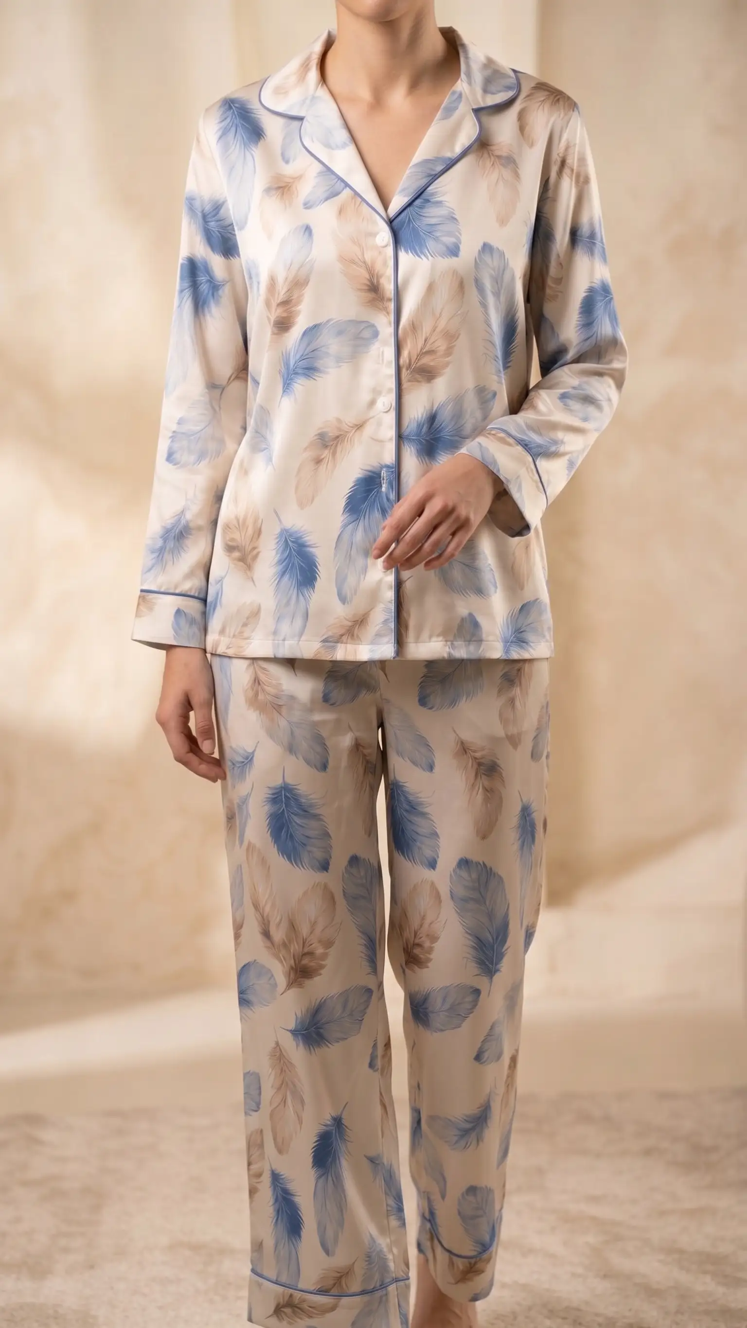 Azure Plume – Premium Satin Pajama Set