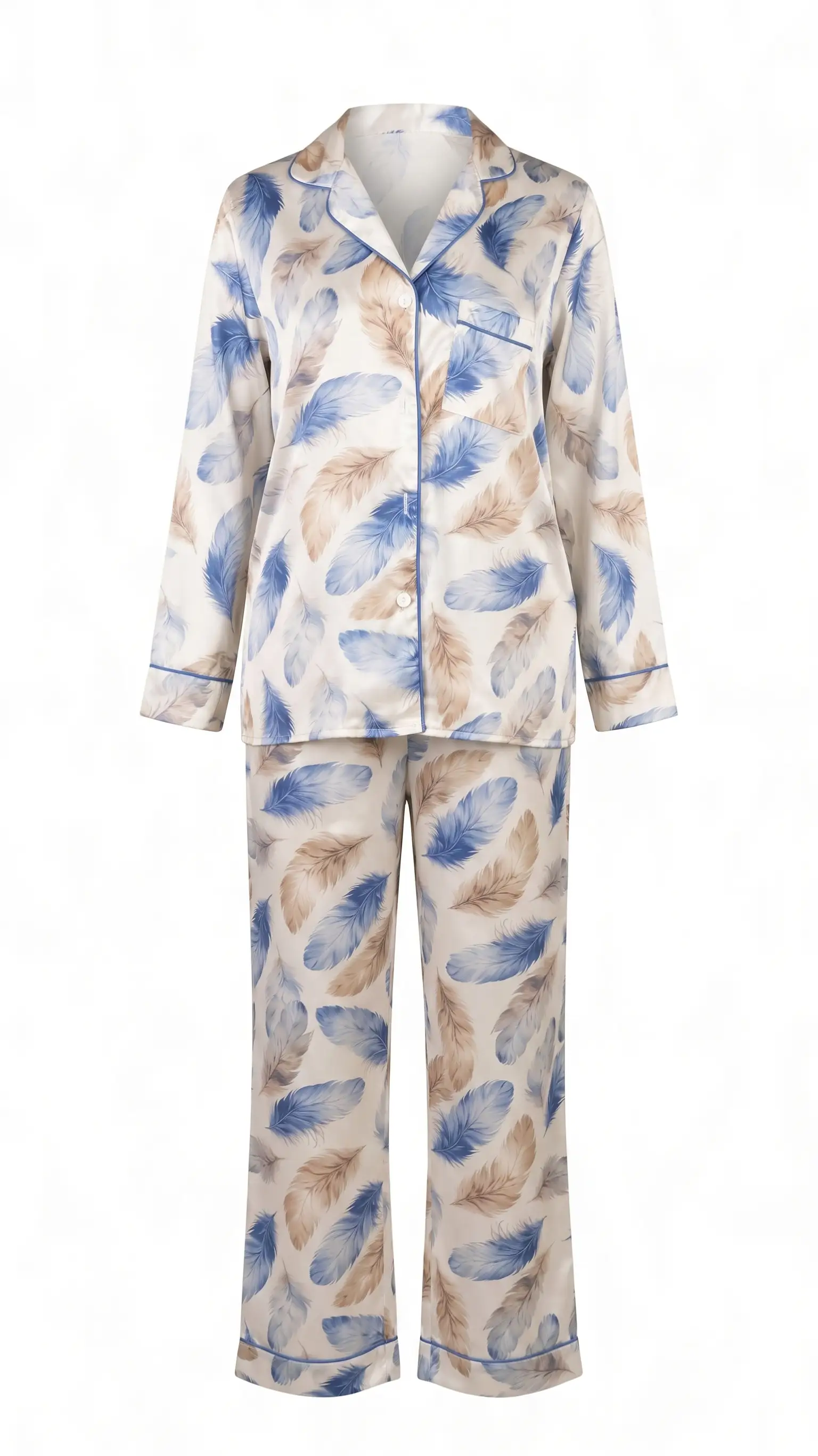 Azure Plume – Premium Satin Pajama Set