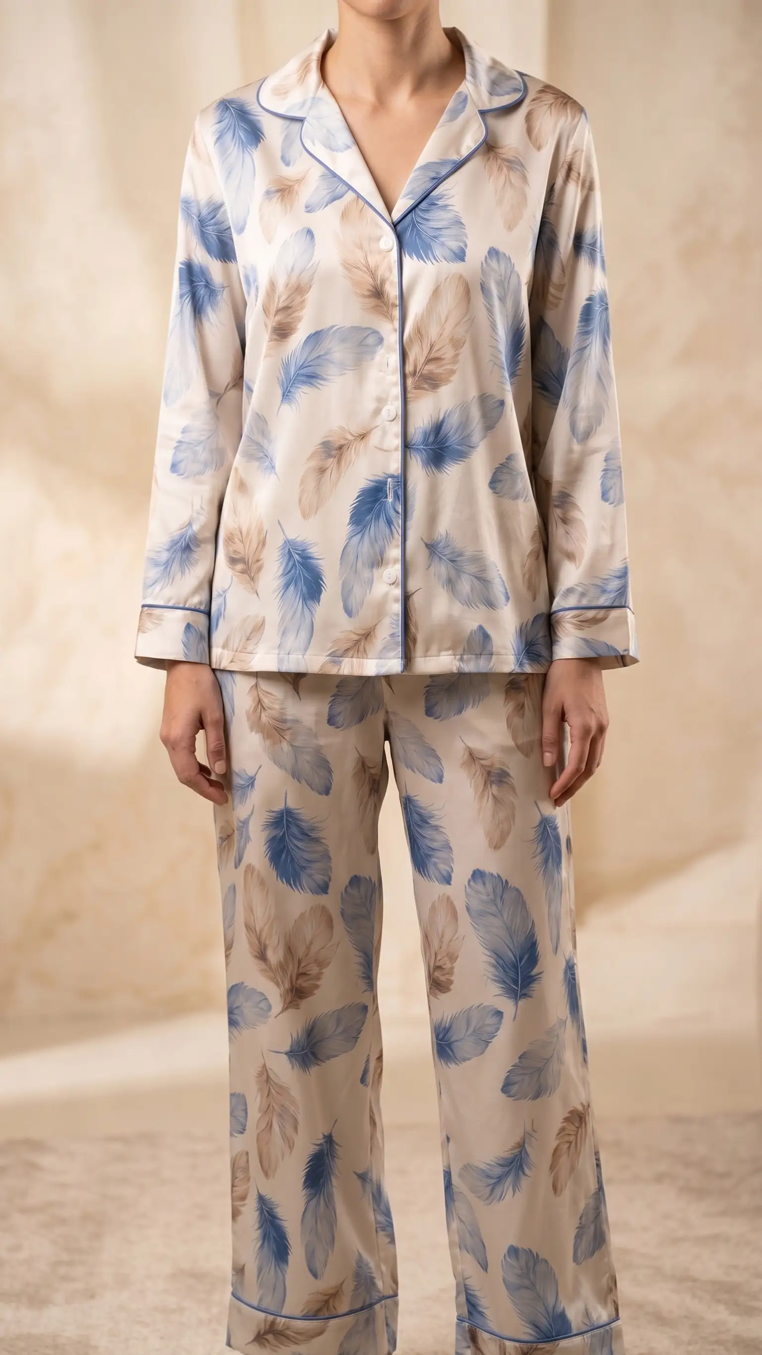 Azure Plume – Premium Satin Pajama Set