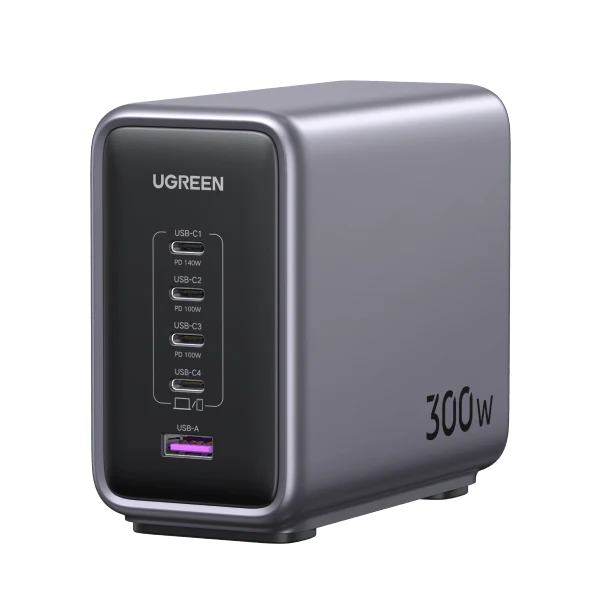 شاحن UGREEN Nexode بقدرة 300 واط وتقنية GaN، مزود بـ 5 منافذ USB-C
