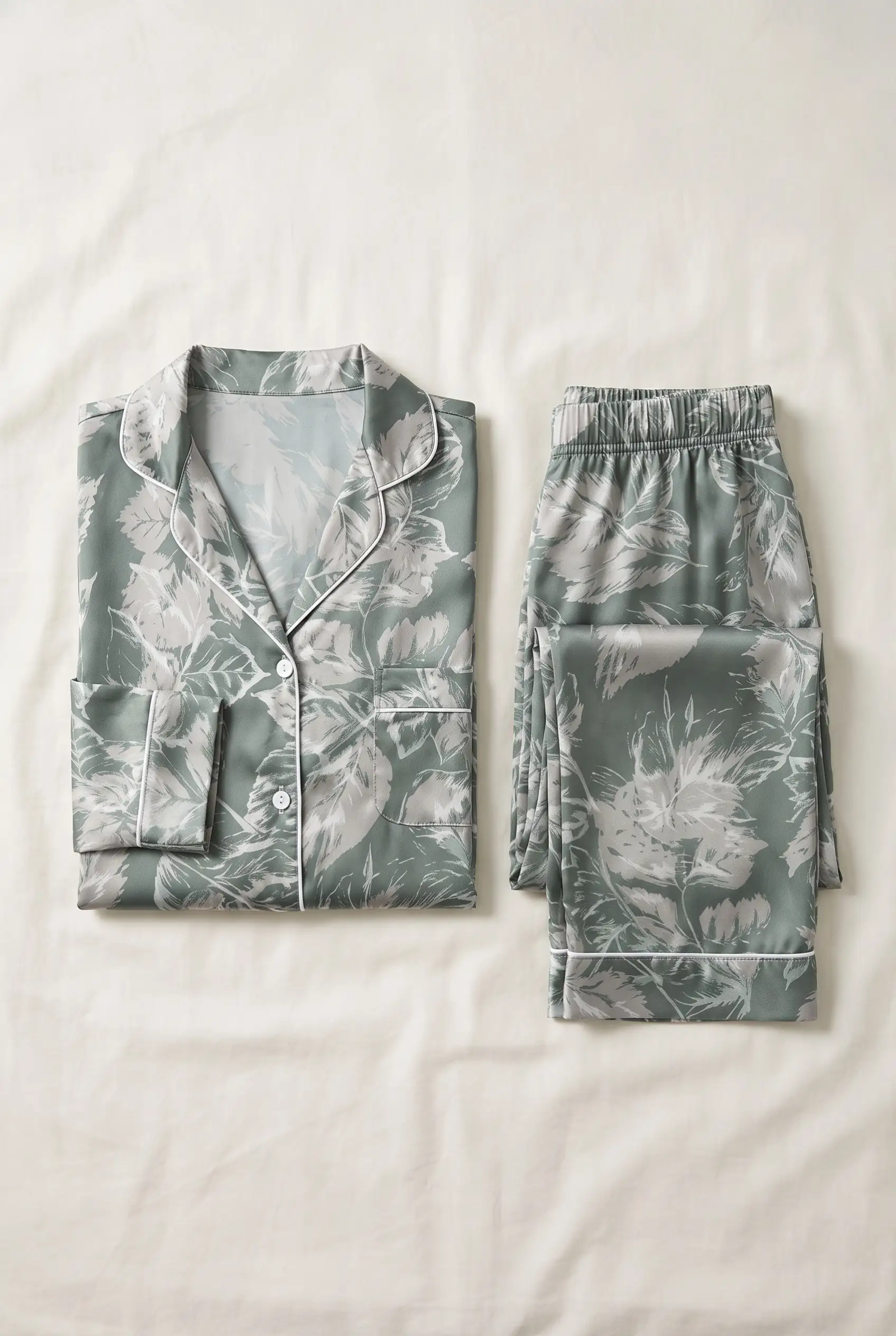 Sage Flora – Premium Satin Pajama Set