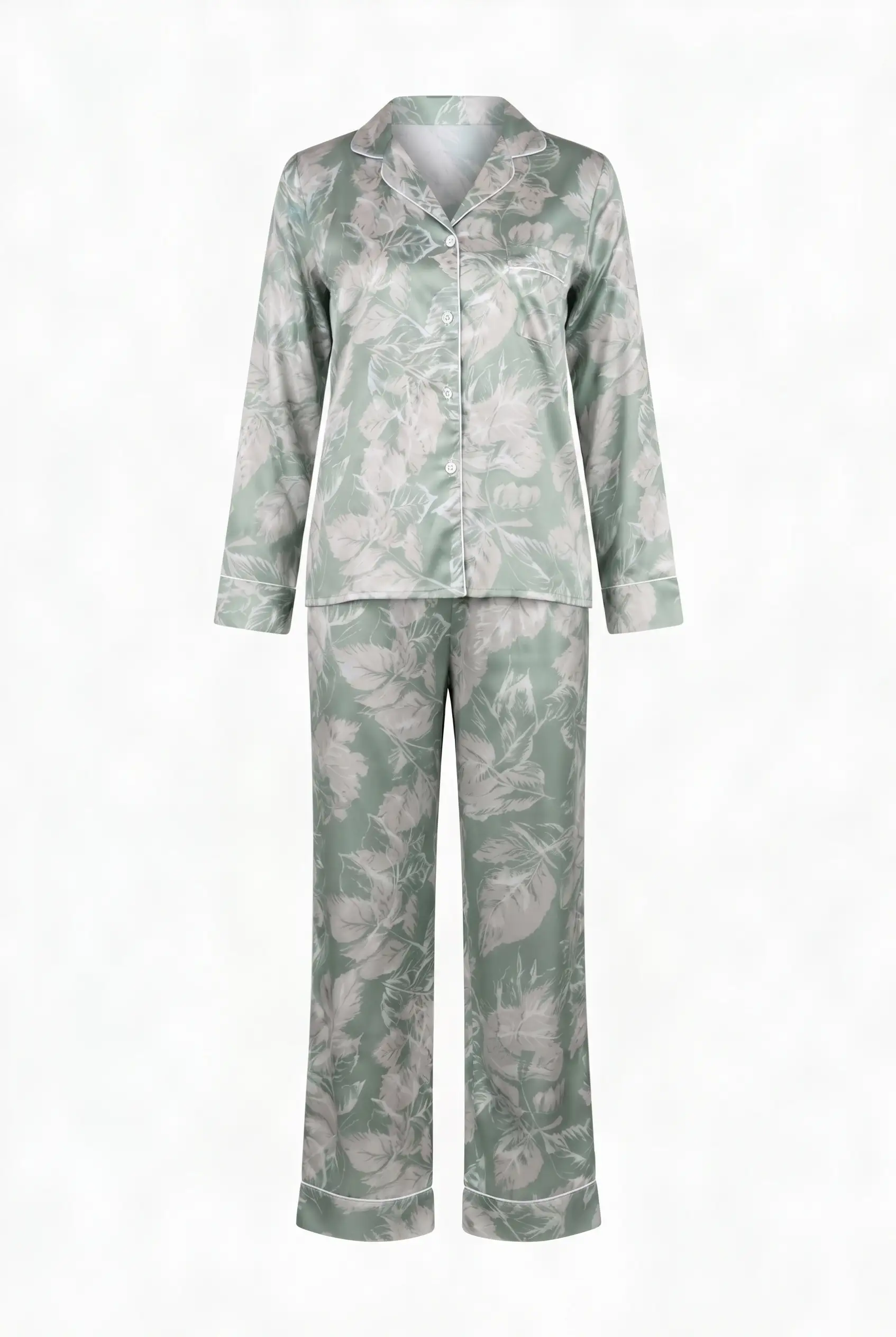 Sage Flora – Premium Satin Pajama Set