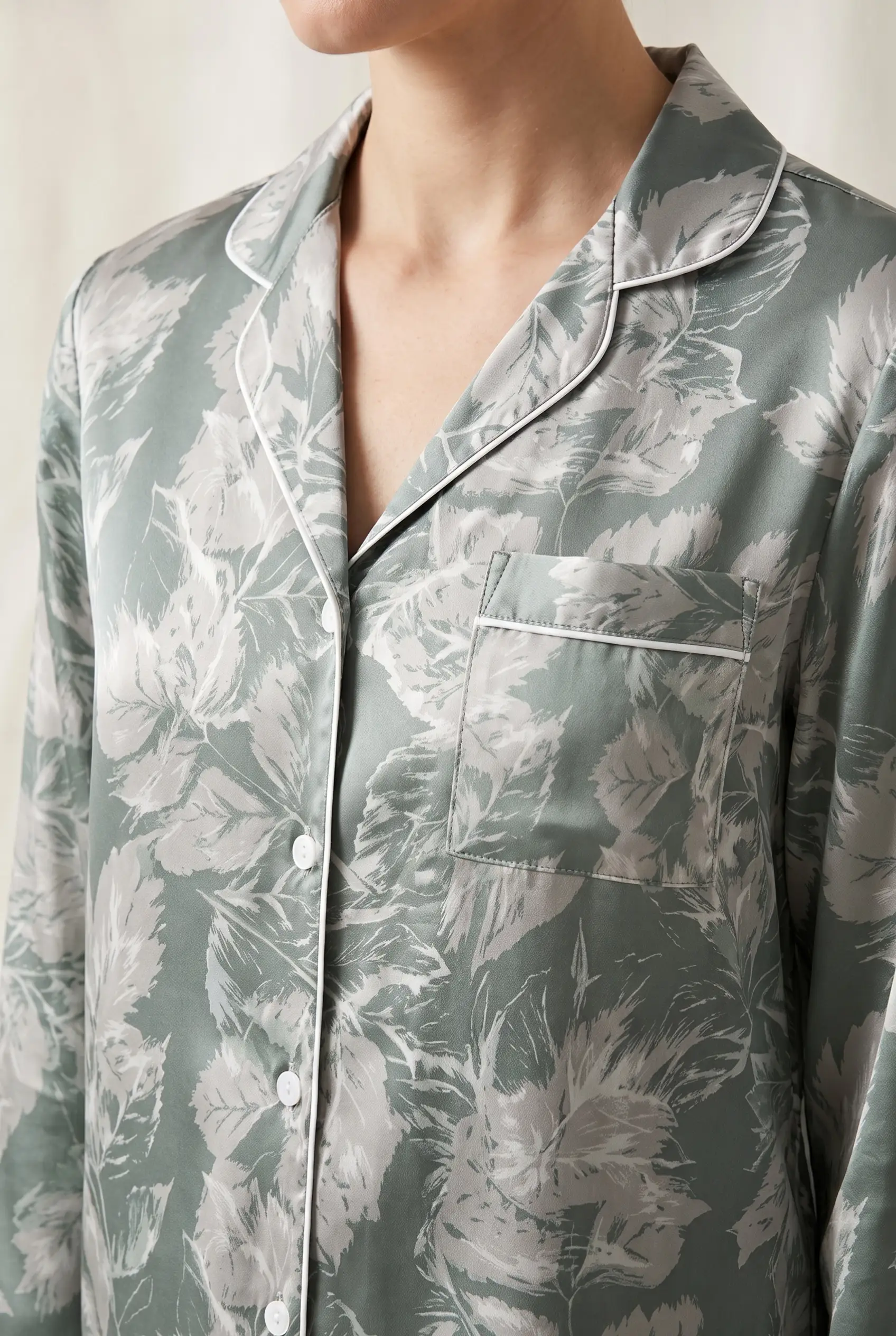 Sage Flora – Premium Satin Pajama Set