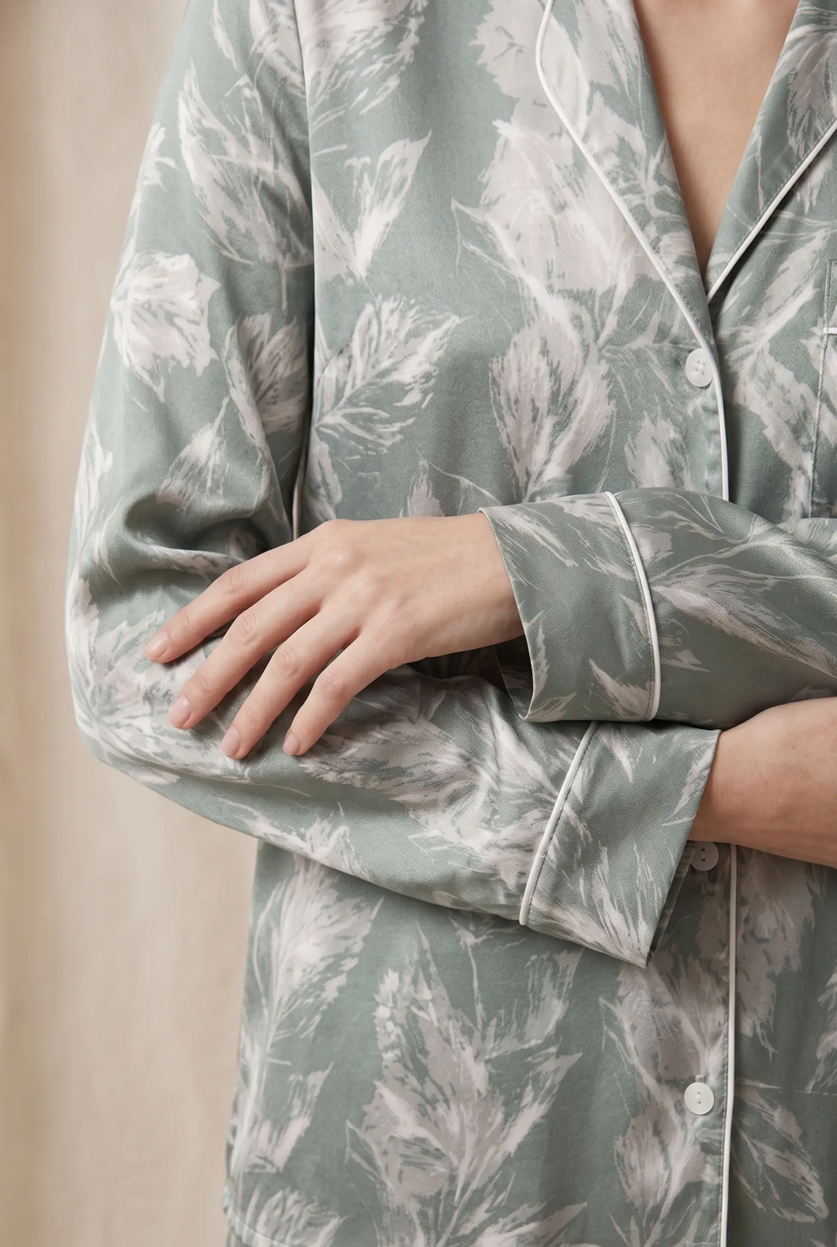 Sage Flora – Premium Satin Pajama Set