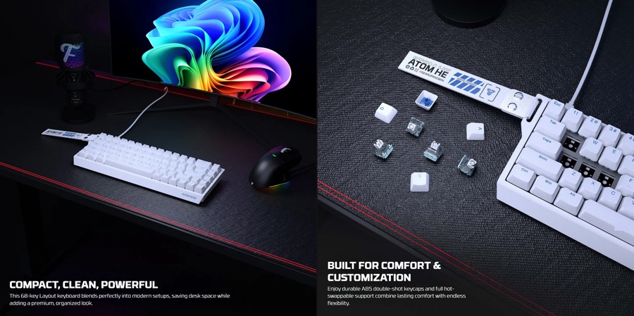 Fantech Atom HE68 MK811 Wired Magnetic Gaming Keyboard  White
