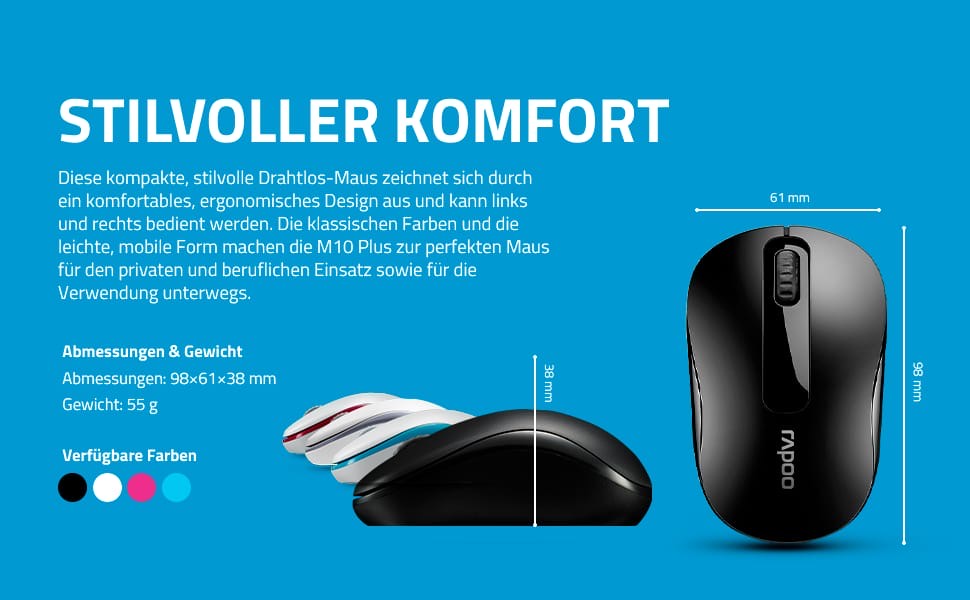 Rapoo M10 Plus Wireless Mouse – 2.4GHz USB Receiver (Black)