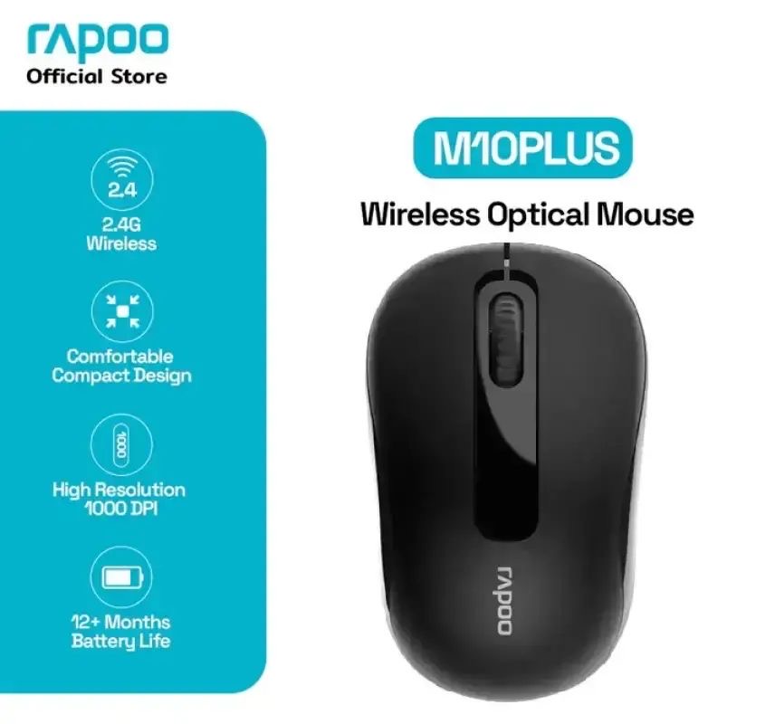 Rapoo M10 Plus Wireless Mouse – 2.4GHz USB Receiver (Black)