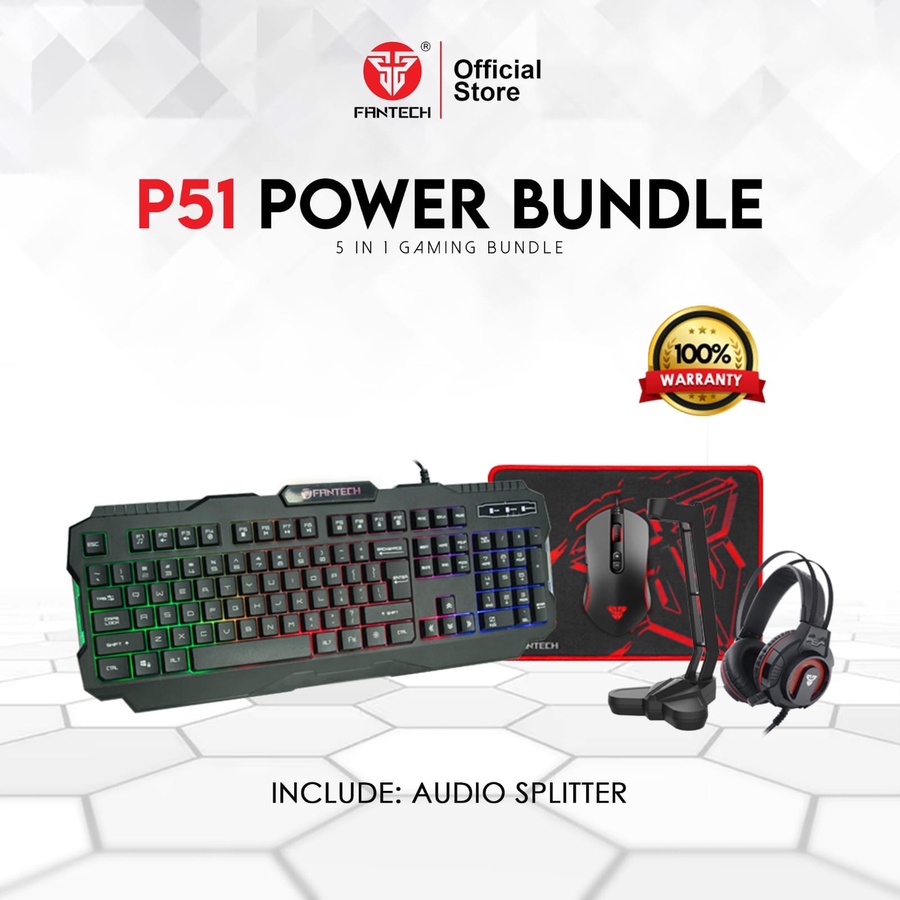 Fantech Power Bundle P51 5-in-1 Gaming Combo – Keyboard, Mouse, Mouse Pad, Headset & Stand (Black)