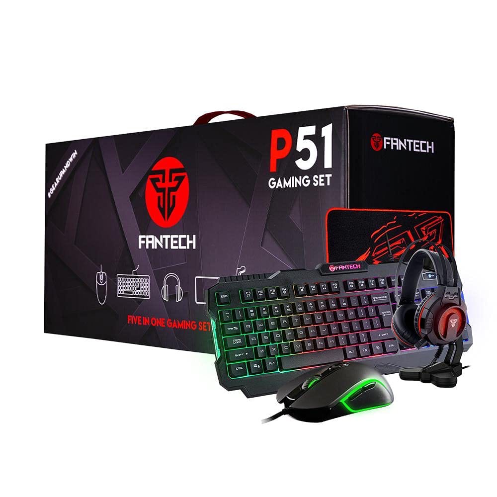 Fantech Power Bundle P51 5-in-1 Gaming Combo – Keyboard, Mouse, Mouse Pad, Headset & Stand (Black)