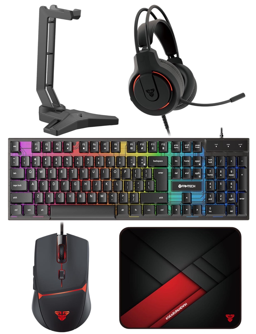 Fantech Power Bundle P51 5-in-1 Gaming Combo – Keyboard, Mouse, Mouse Pad, Headset & Stand (Black)