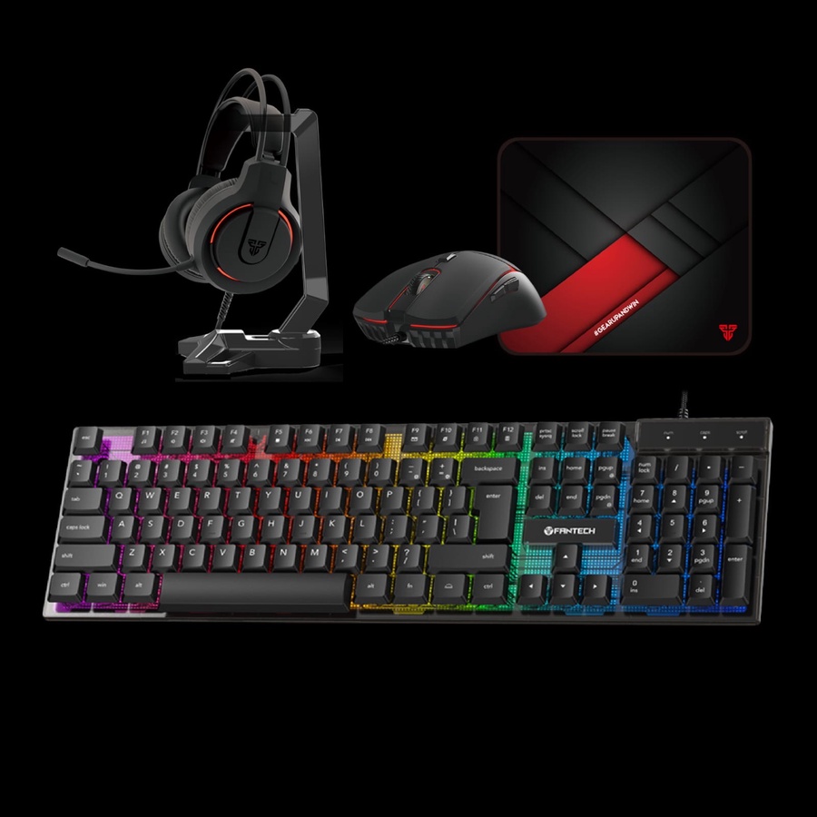 Fantech Power Bundle P51 5-in-1 Gaming Combo – Keyboard, Mouse, Mouse Pad, Headset & Stand (Black)