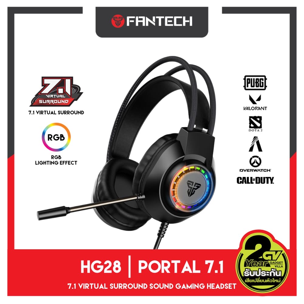 Fantech PORTAL-HG28 Gaming Headset – 7.1 Surround Sound, USB (Black)