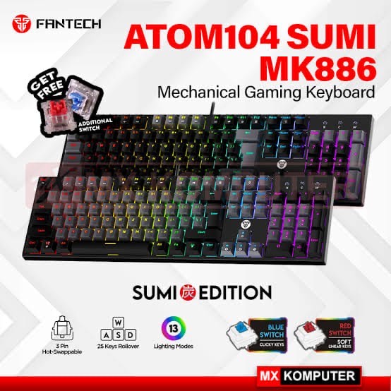 Fantech ATOM104-MK886v2 Wired Mechanical Keyboard – Blue Switch, USB (Black)