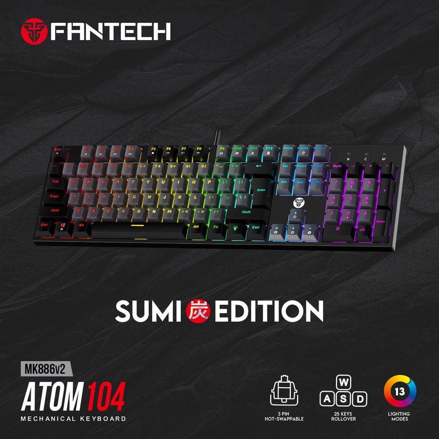 Fantech ATOM104-MK886v2 Wired Mechanical Keyboard – Blue Switch, USB (Black)