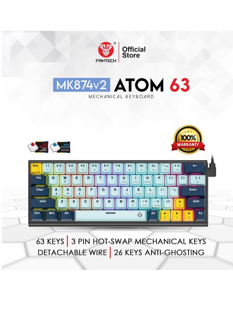 Fantech ATOM63-MK874v2 Mechanical Keyboard – Red Switch (Sky Blue)