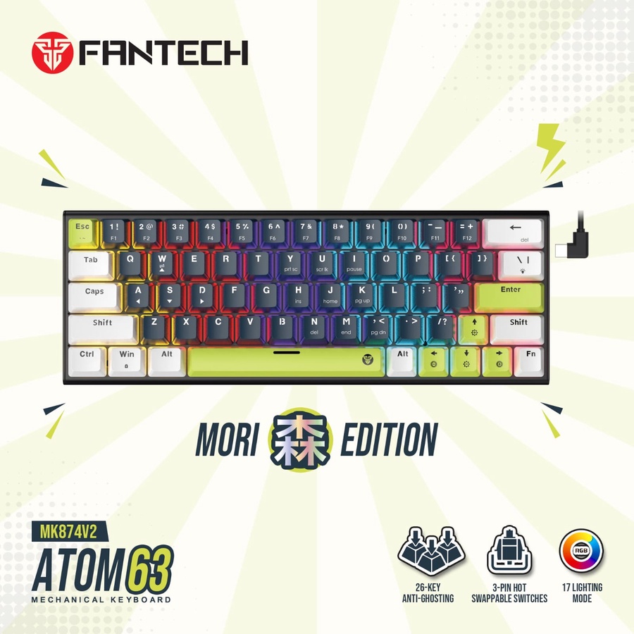 Fantech ATOM63-MK874v2 Mechanical Keyboard – Red Switch (Sky Blue)