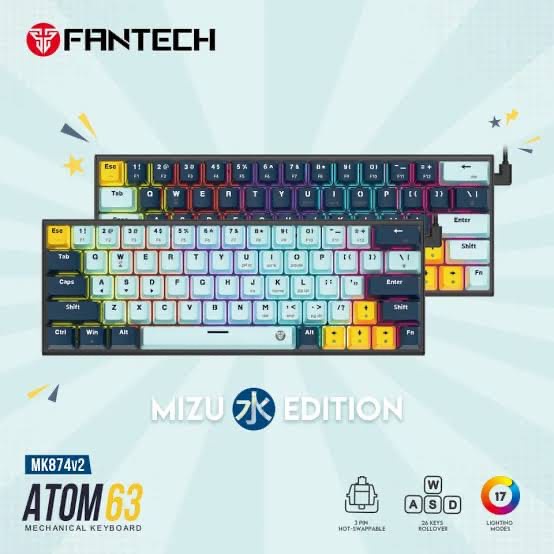 Fantech ATOM63-MK874v2 Mechanical Keyboard – Red Switch (Sky Blue)