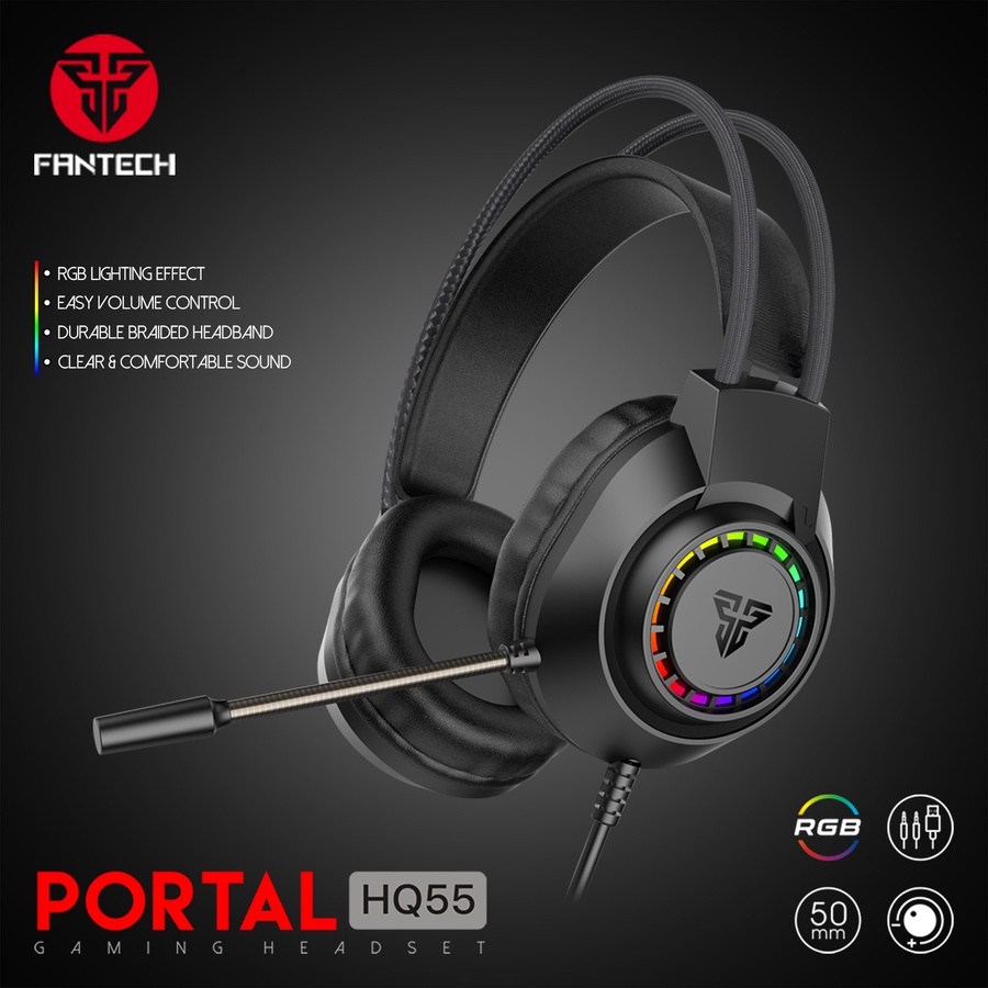 Fantech PORTAL-HQ55 Gaming Headset – 3.5mm + USB (Black)
