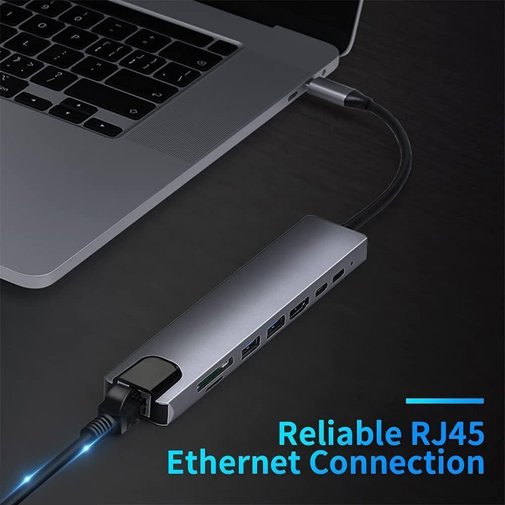  8in1 usb C hub Splitter with  78W PD, HDMI, 2p USB 3.net port0, Type C Port and Ethernet port