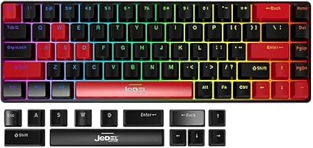 JEDEL KL141 68% Gaming Mechanical Keyboard - Rainbow LED Lighting (English & Arabic) (Black Red (Red Switch))