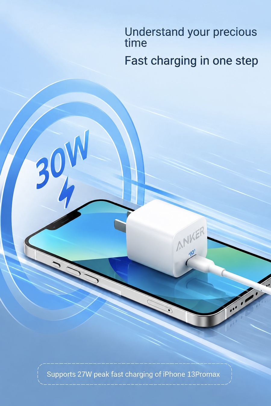 شاحن أنكر 313 بقوة 30 وات GaN بتقنية PowerIQ 3.0 وPD