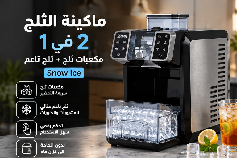 ماكينة صنع الثلج 2 في 1 – مكعبات ثلج وSnow Ice