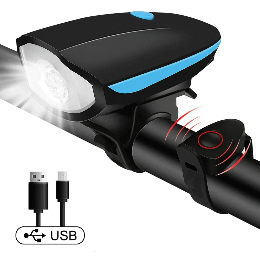  USB Bicycle Front Light & Horn 2-in-1 – 120dB Alarm with 3 Light Modes