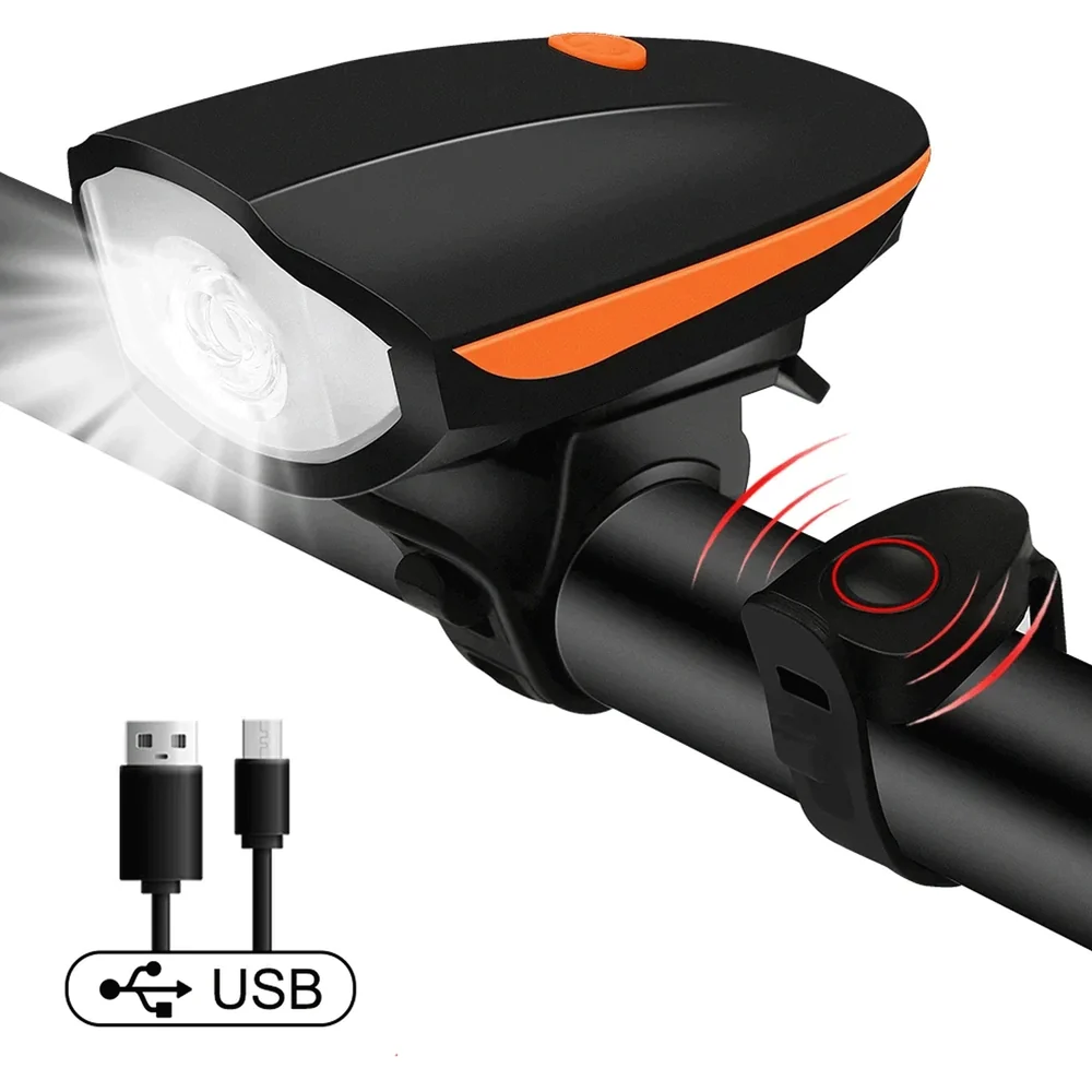  USB Bicycle Front Light & Horn 2-in-1 – 120dB Alarm with 3 Light Modes