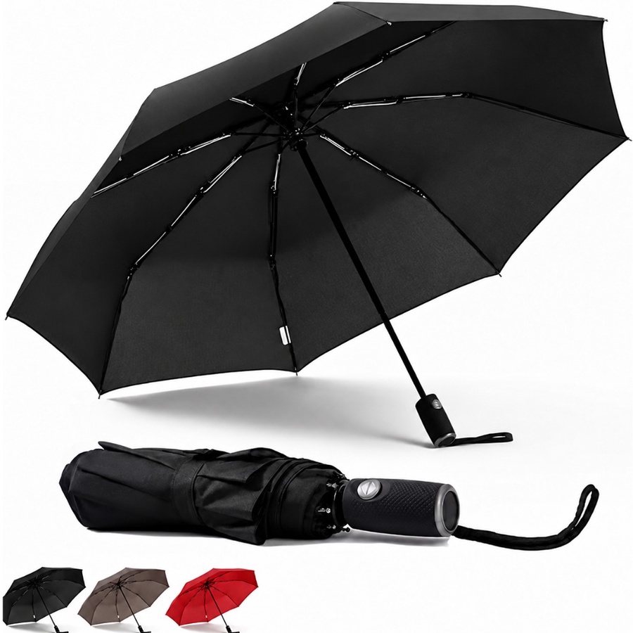 Automatic Folding Umbrella – Black, Brown & Red  شمسية أوتوماتيك قابلة للطي – أسود وبني وأحمر