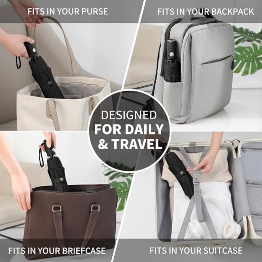 Automatic Folding Umbrella – Black, Brown & Red  شمسية أوتوماتيك قابلة للطي – أسود وبني وأحمر