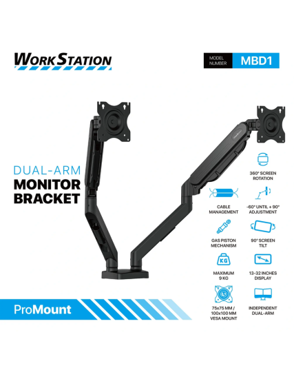 Fantech MBD1 Dual Arm Monitor Stand for 13-32 Inch Monitors