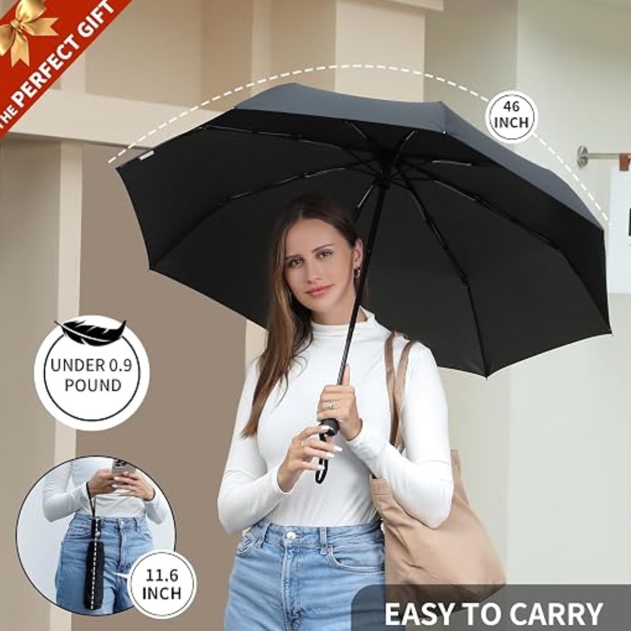 Automatic Folding Umbrella – Black, Brown & Red  شمسية أوتوماتيك قابلة للطي – أسود وبني وأحمر