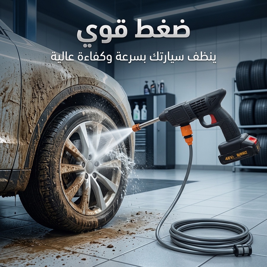 مضخة غسيل السيارات الاسلكية الذكية – بقوة 48 فولت و600 واط شديدة التحمل مع بطاريتين