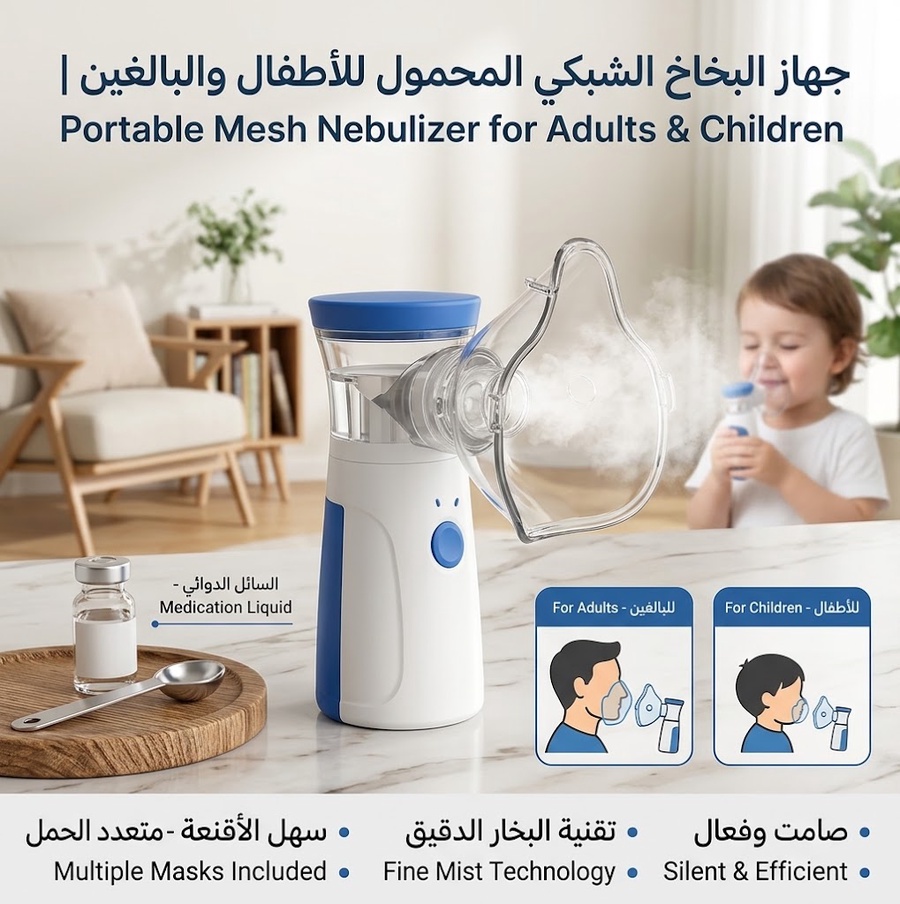  جهاز البخاخ Mesh Nebulizer المحمول لاستنشاق الدواء بالبخار للأطفال والبالغين