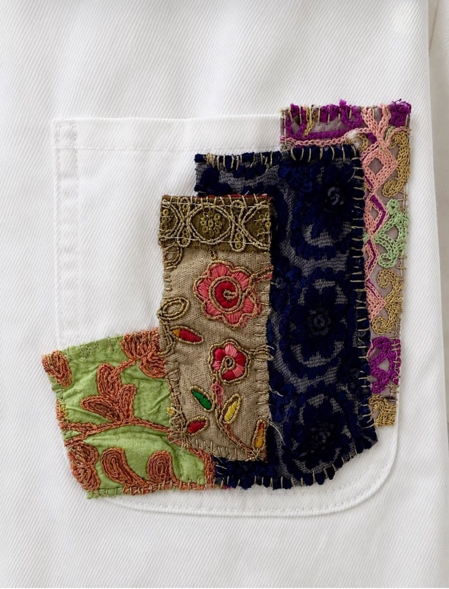 White Denim Shirt Jacket with Patchwork