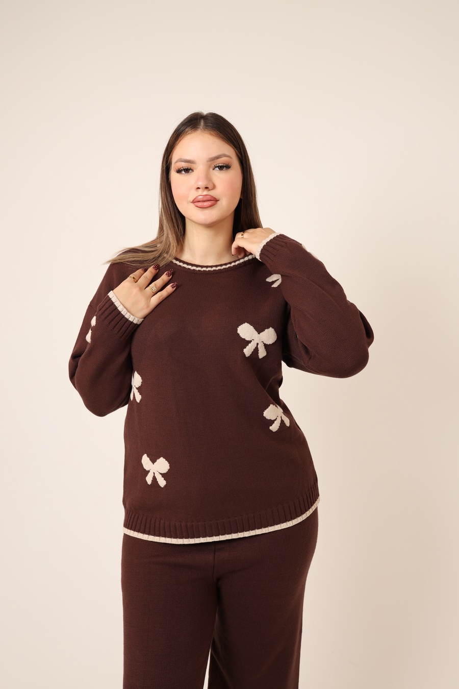 Brown Bow Knit Set