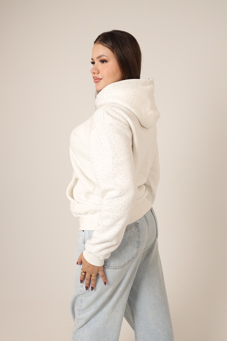 White Rhinestone Hoodie
