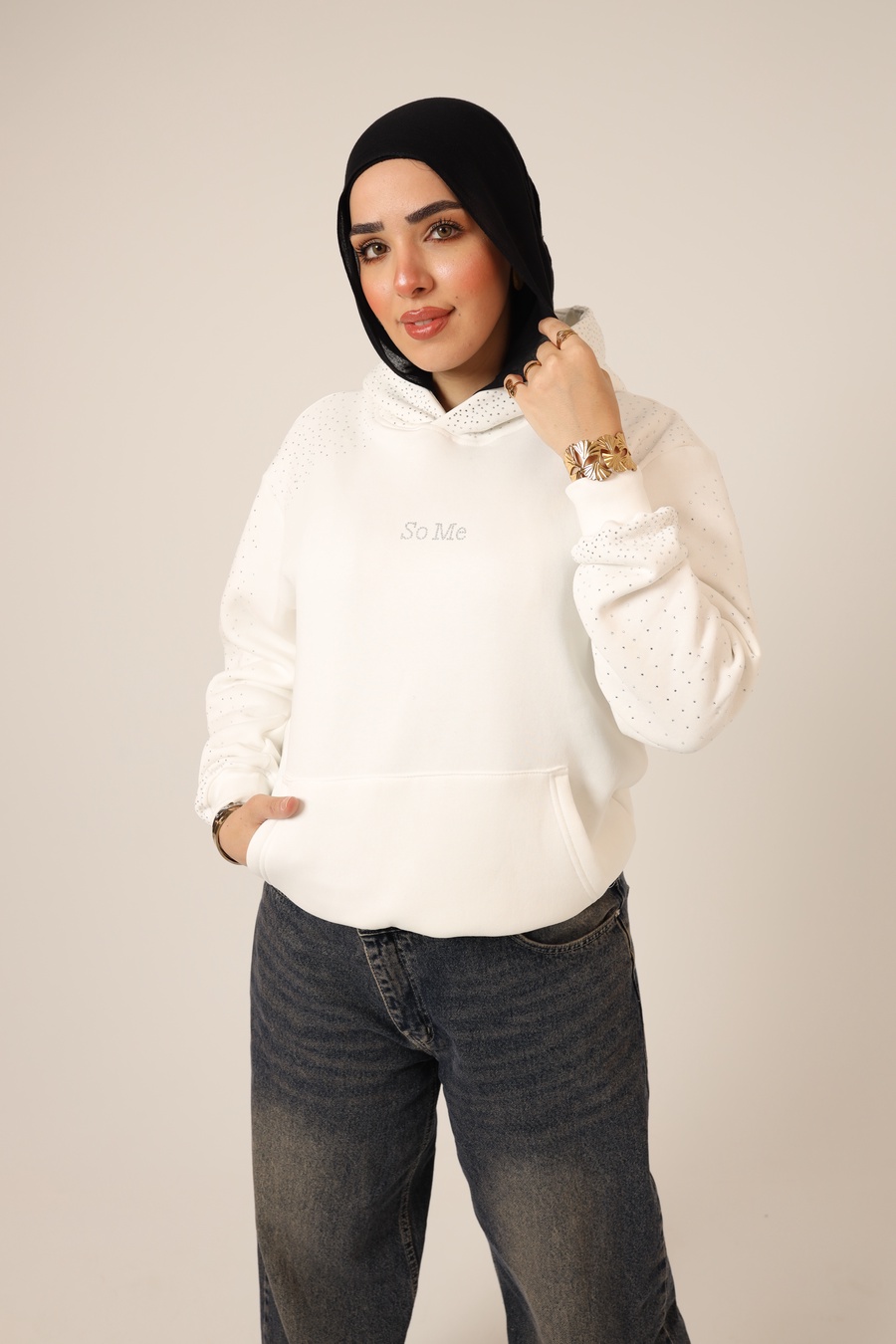 White Rhinestone Hoodie