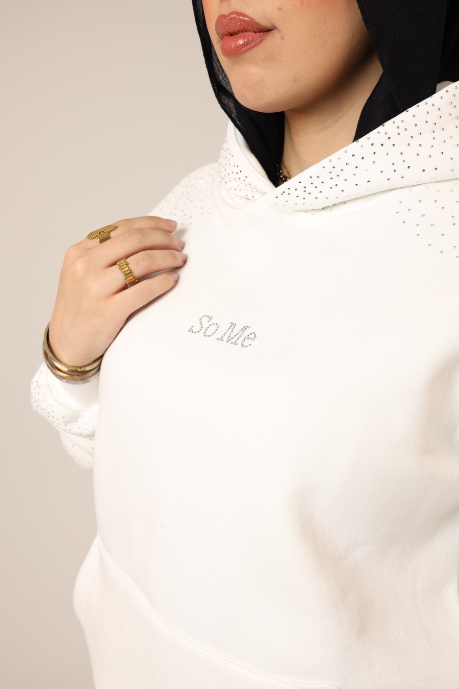 White Rhinestone Hoodie
