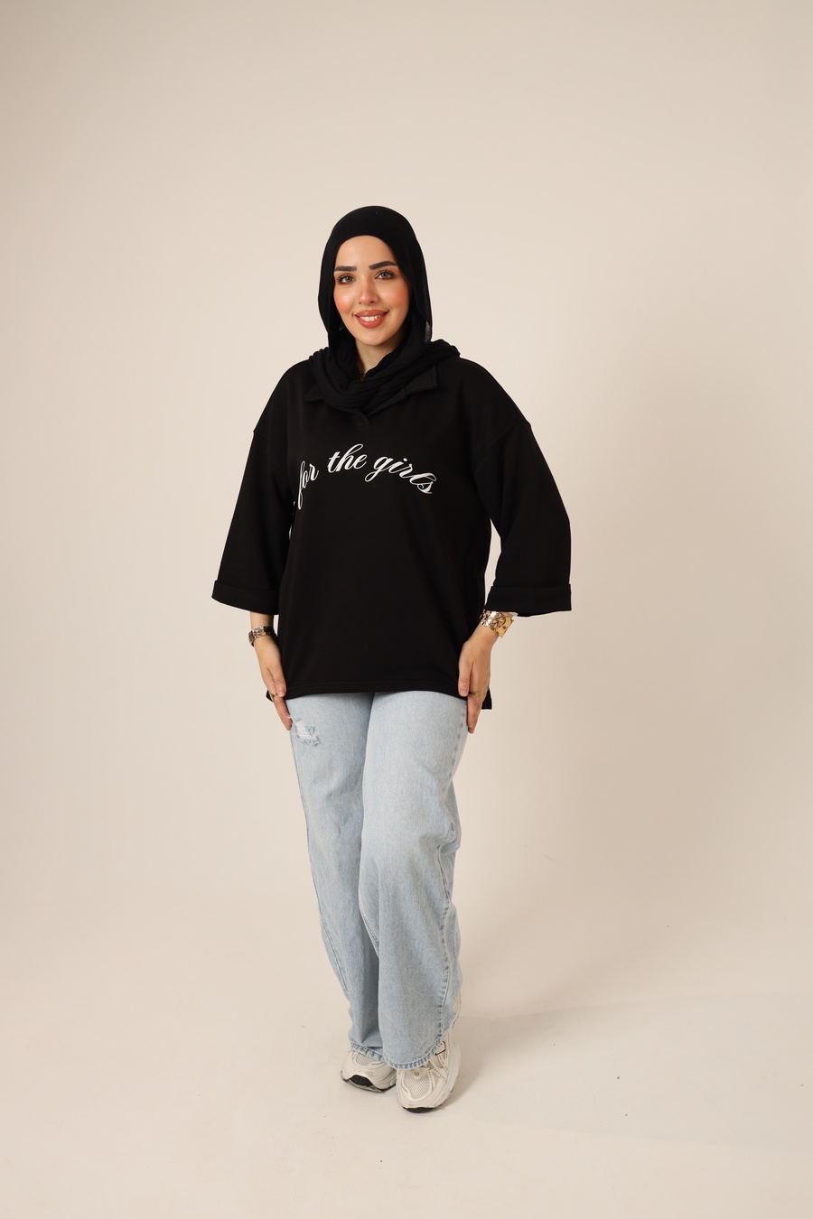 BLACK Oversized Polo Sweatshirt 