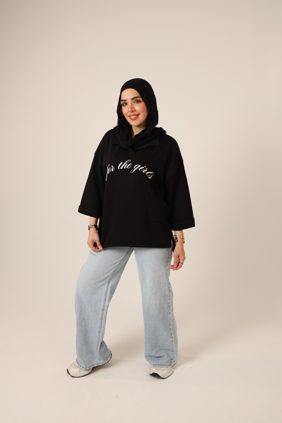 BLACK Oversized Polo Sweatshirt 