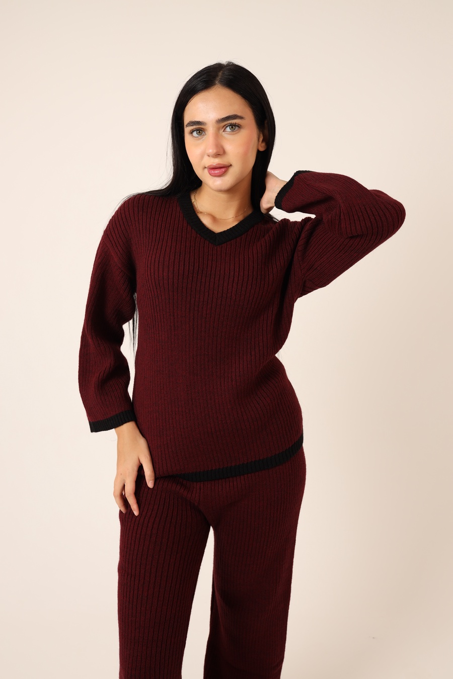 Burgundy Ribbed Knit Set