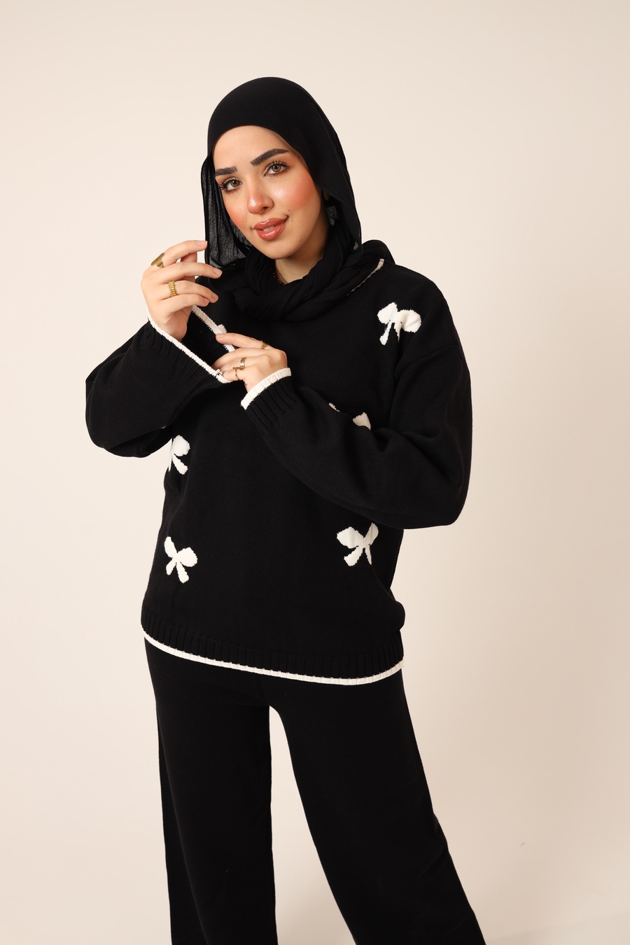 Black Bow Knit Set