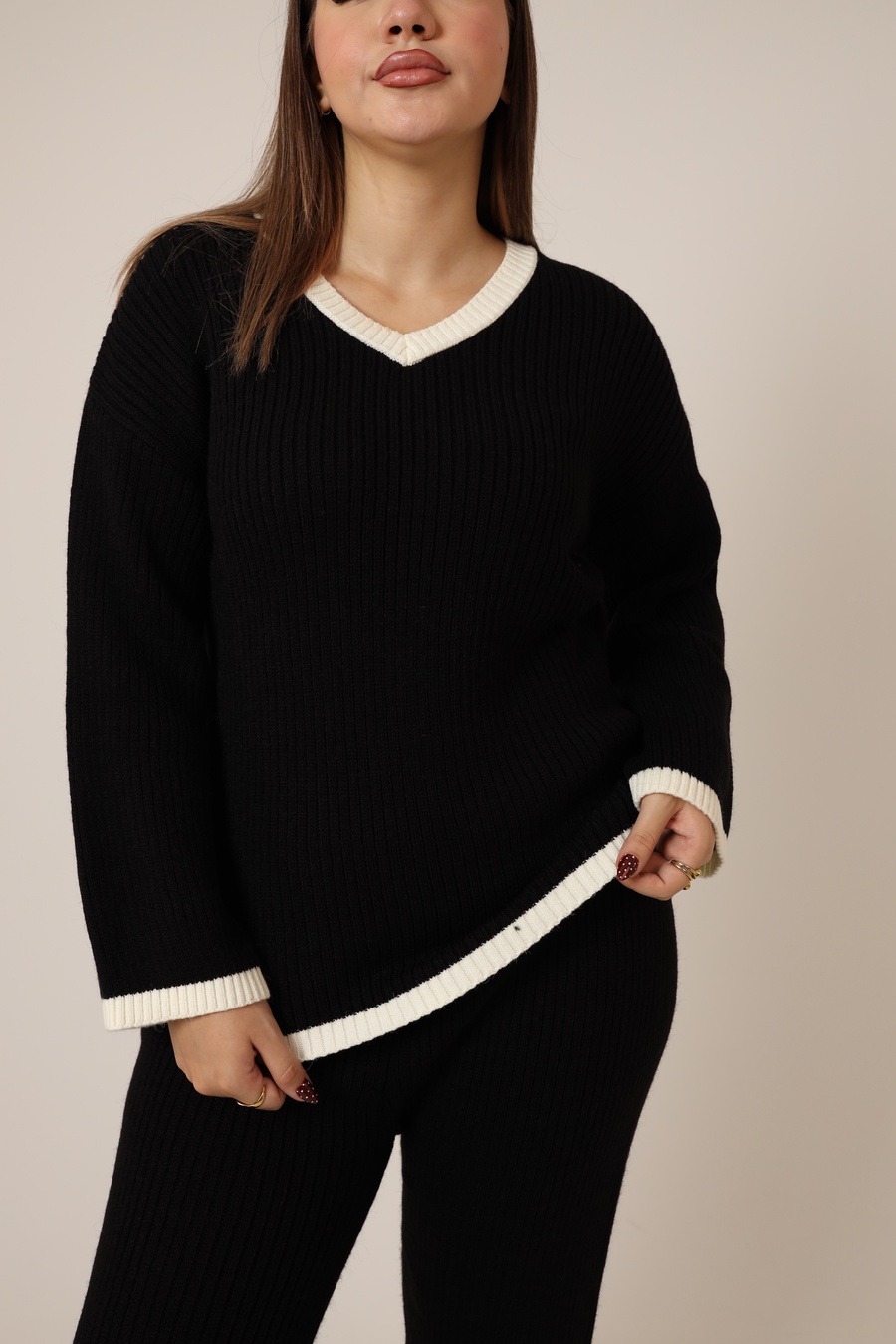 Black Ribbed Knit Set